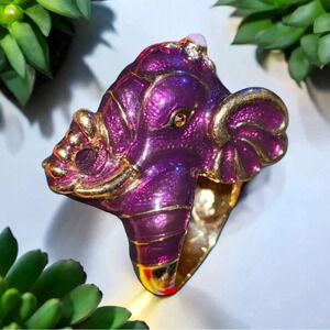 Vintage KJL Elephant Enamel Rhinestone Gold Tone Ring Sz 7